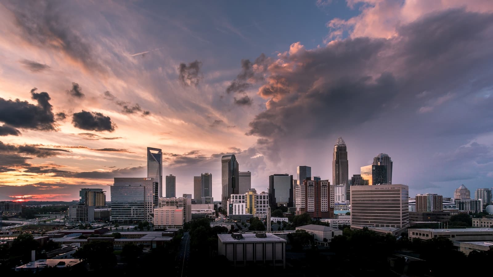Charlotte, North Carolina cityscape and street view